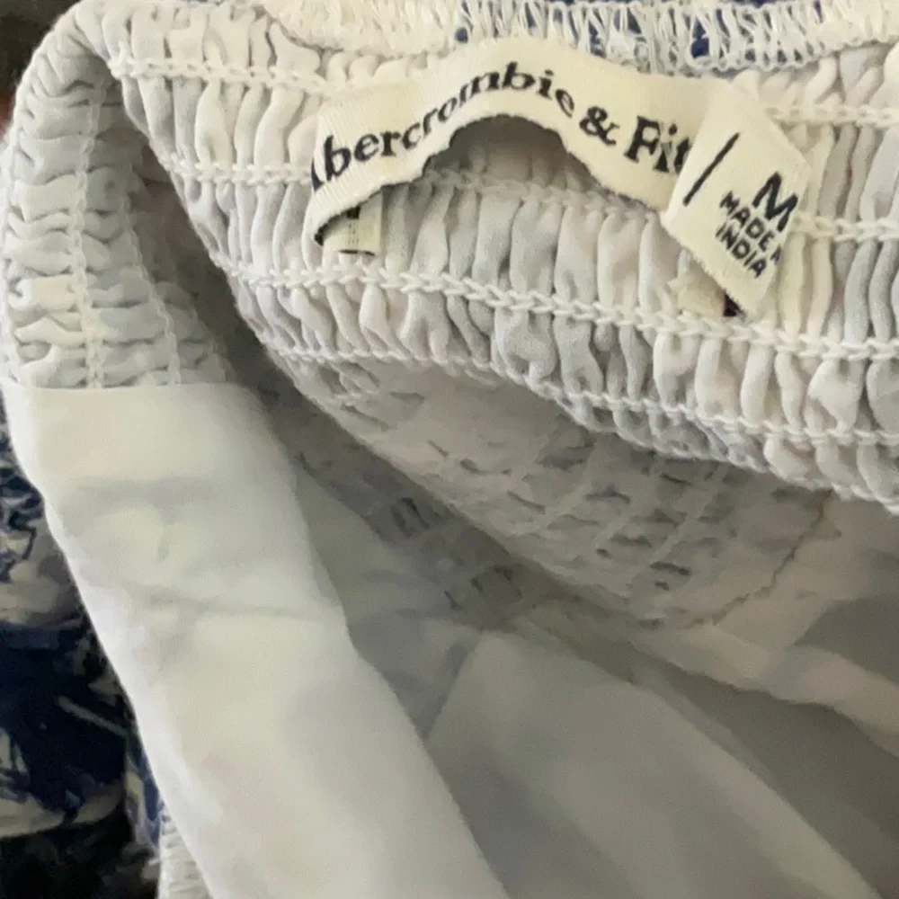 Abercrombie Ruched Puff Sleeve Blue Floral Print Mini Dress Size Medium NWT - Picture 14 of 16